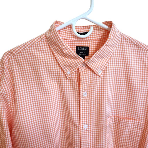 J. Crew Button Down Long Sleeved Shirt Soft Coral & White Check Size Slim XL - Picture 2 of 15